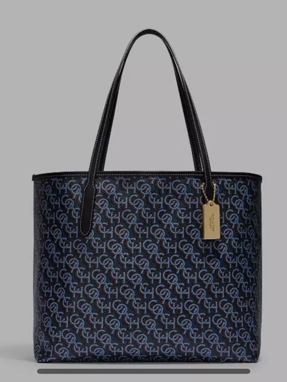 Coach Navy and Black Signature Tote with Gold Tag